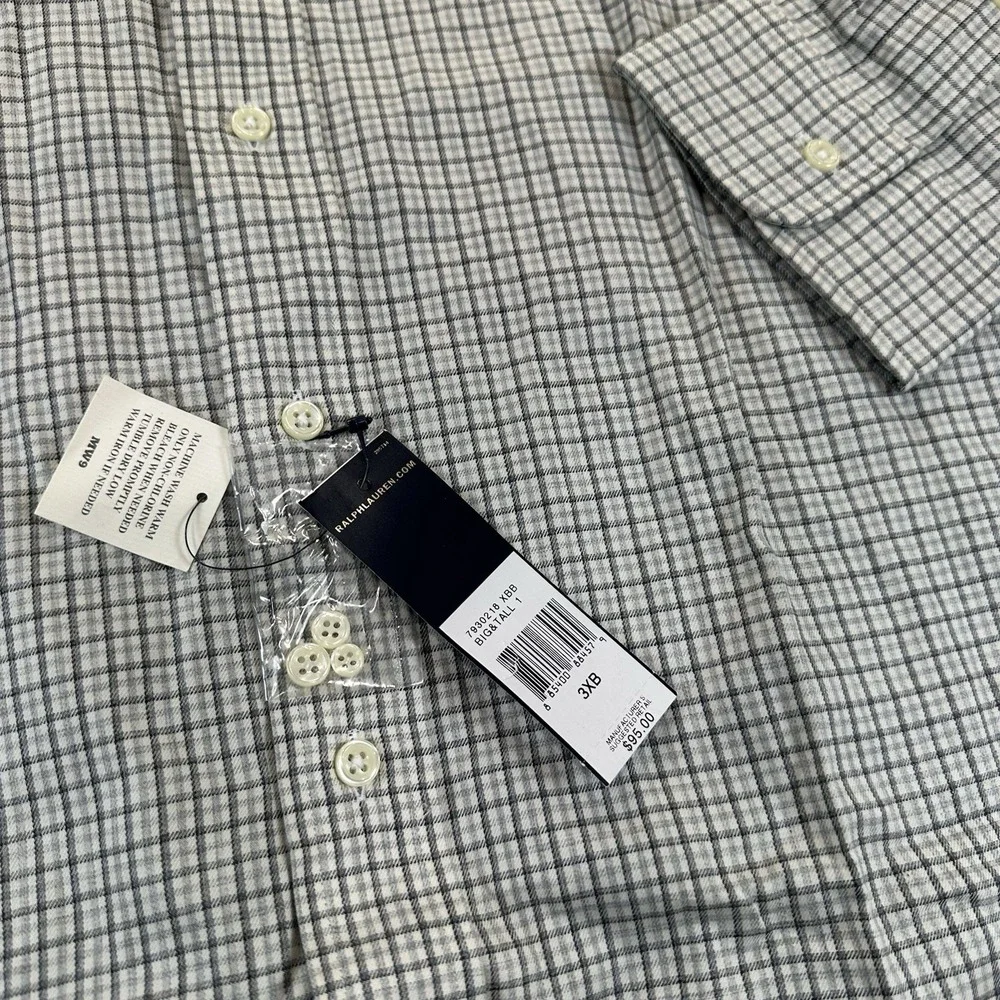 NWT Polo Ralph Lauren Classic Fit Long Sleeve Button Down White Gray Check Shirt
